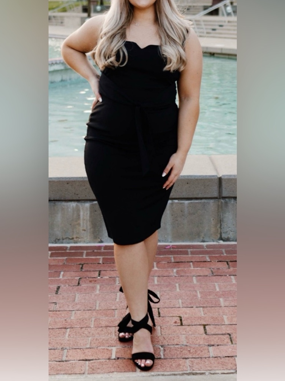 Boohoo Black Sleeveless Midi Dress with Waist Tie Size 14